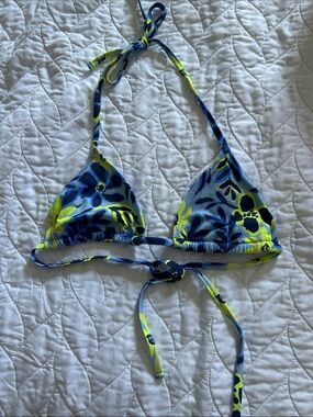 NWOT Aerie Floral Triangle Bikini -Blue/Neon Yellow